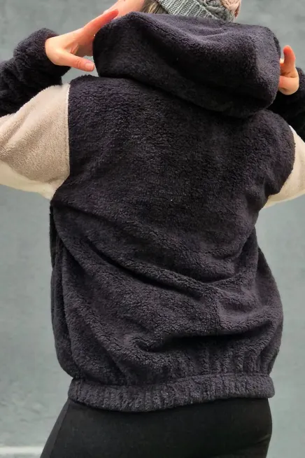 Renk Bloklu Bomber Polar Peluş Sweatshirt-P00012815 - 3