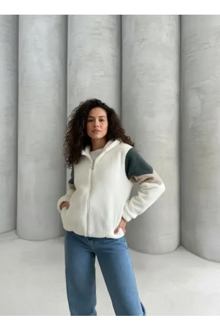 Renk Bloklu Bomber Polar Peluş Sweatshirt-P00013271-ekr