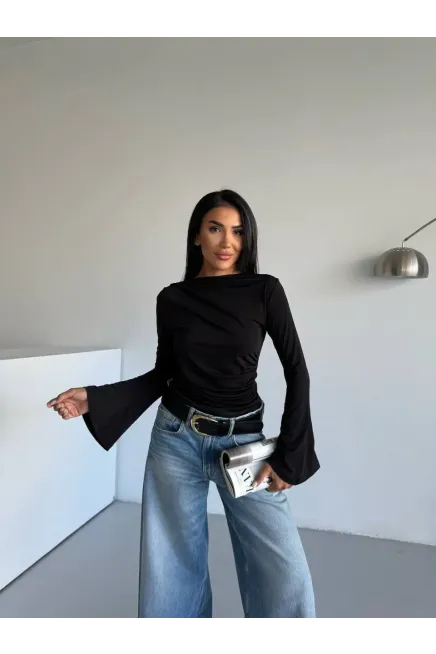 Sandy Kumaş Kol Detay Bluz Siyah - 2