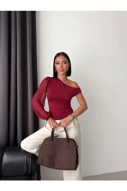 Şifon Kol Detay Sandy Kumaş Bluz Bordo