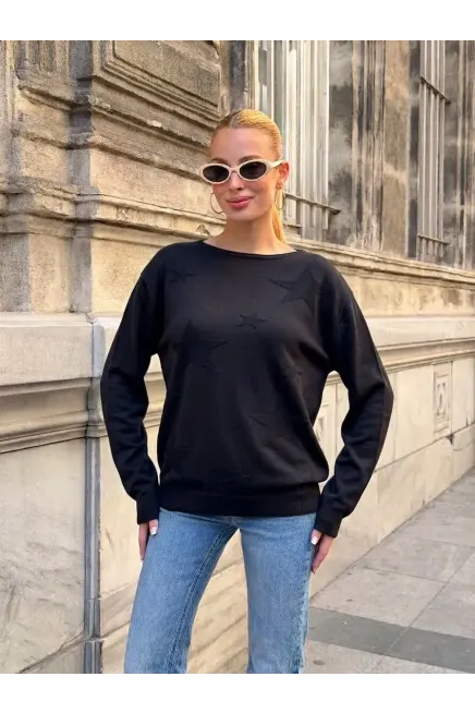 Yıldız Desenli Triko Bluz Siyah