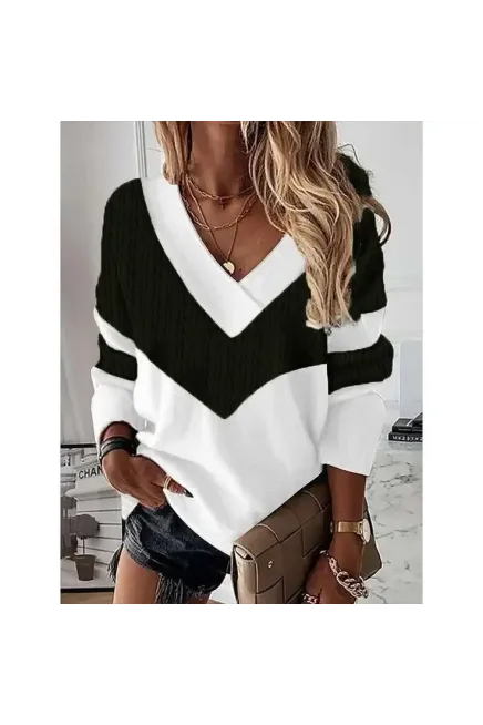 Zincir Desenli Siyah Bluz-bbl1011syh