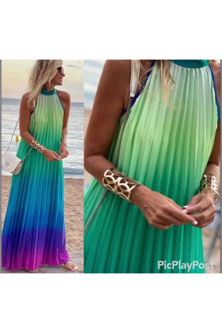 Ithal  Multisifon Renk Gecisli Maxi Elbise