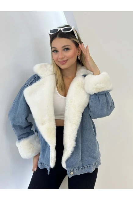Denim Yıkamalı İçi Peluş Mont