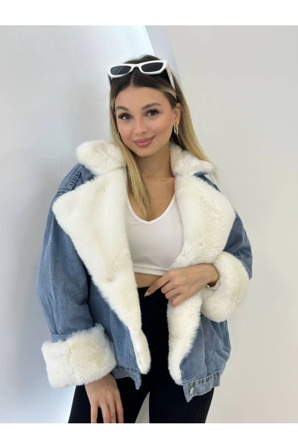 Denim Yıkamalı İçi Peluş Mont