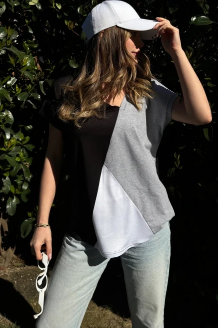 Blok Tasarım Salaş T-Shirt Siyah
