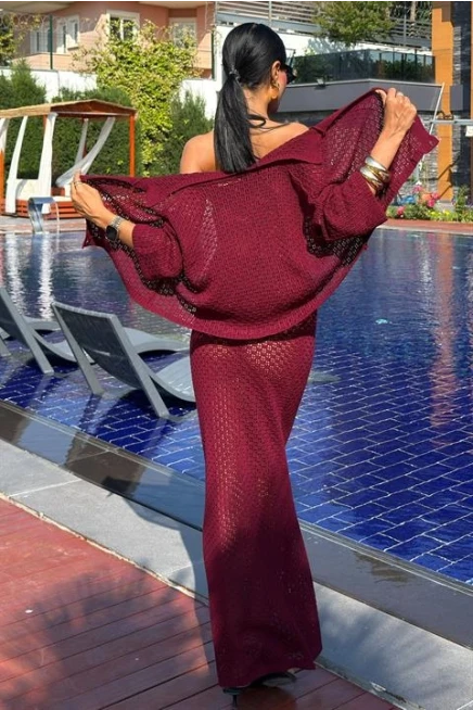 Jenny Ajurlu Etek Takım Bordo