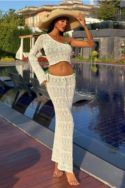 Katy Ajurlu Tek Kol Takım Beyaz