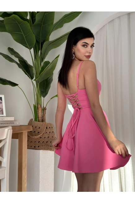 Pole İp Askılı Elbise Pembe