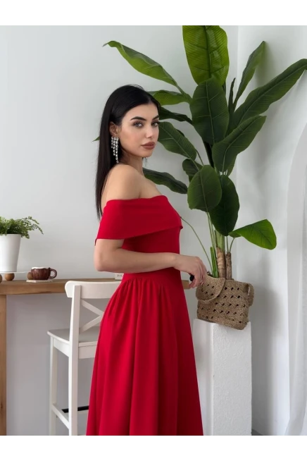 Stars Straplez Elbise Kırmızı