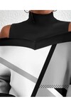 Scuba Dalgıç Kumaş Digital Baskı Detaylı Bluz