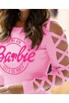 Scuba Dalgıc Kumaş Barbie Baskı Detaylı Bluz