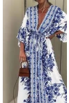 Desenli  Mikro Kumaş Maxi  Kimono & Elbise