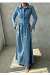 Maxi Denim Düğmeli Elbise