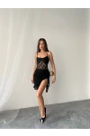 Askılı Güpür Detay Elbise Siyah