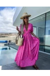 Bel Detay Desenli Elbise Pembe