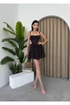 Çiçek Desenli Mini Elbise Siyah