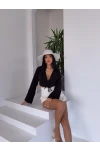 Çift Bağlama Detay Müslin Bluz Bej