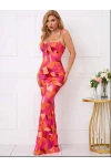 Dijital Baskı Likralı Drape Detay Maxi Elbise
