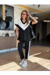Kısa Kollu Bloklu Viskon İki İplik Bluz Ve Pantolon Takım