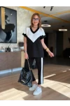 Kısa Kollu Bloklu Viskon İki İplik Bluz Ve Pantolon Takım