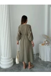 Kol Nakış Detay Müslin Elbise Haki