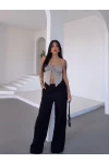 Müslin Kumaş Bol Paça Pantalon Siyah