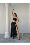 Tül Etek Bluz Alt Üst Takım Siyah